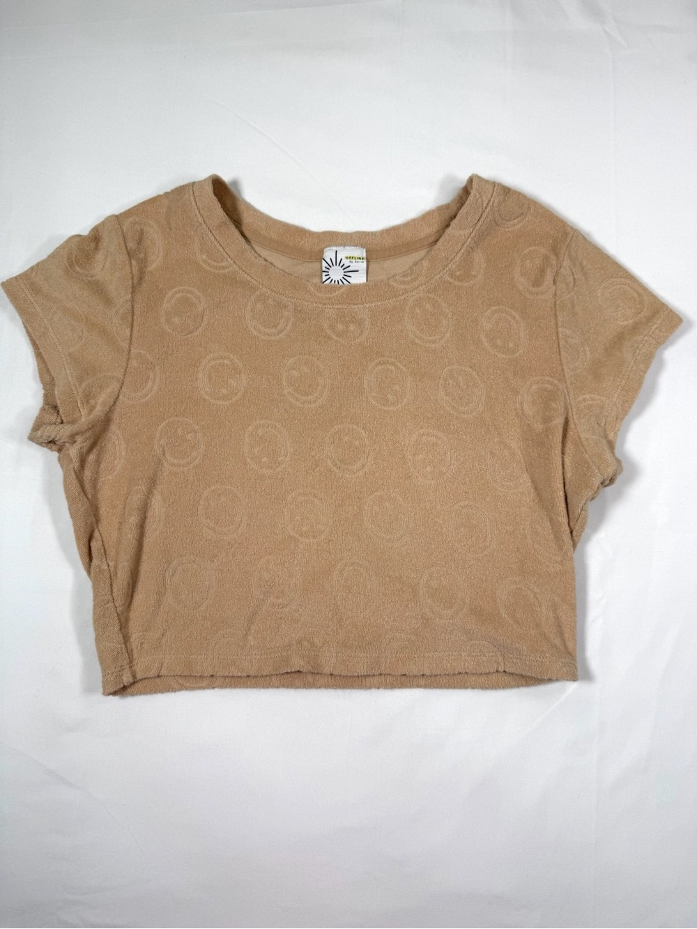 OFFLINE BY AERIE Burst A Move Smiley Terry Clothโ Crop Top S Tan Y2K Lounge